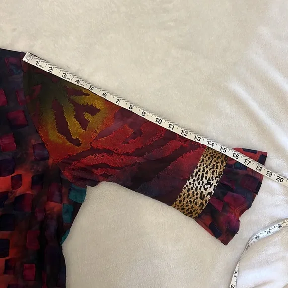 Caleaas boho style multicolor mix media tunic length 3/4 sleeve top - Picture 15 of 16